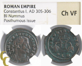 305-306 Constantius Billon Nummus (Ch-VF Ngc) Memoria Felix London Mint RIC-110 - £296.33 GBP