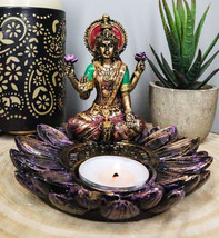 Hindu Goddess Sri Lakshmi On Lotus Padma Flower Votive Candle Holder Figurine - £24.77 GBP