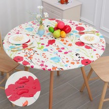 Round Fitted Tablecloth with Elastic Edge 100 Waterproof Oil Proof Plastic Table - £19.62 GBP