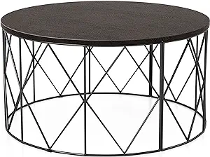 Frankfort Industrial Metal 36 in. Round Coffee Table for Living Room, Be... - £693.57 GBP