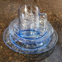 Vintage Blue Tiara Glass Nursery Rhyme Child's 3 Piece Dish Set Plate Bo... - $22.99