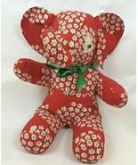 Vintage Elephant Plush Fabric MCM Cloth Stuffed Animal Red Green Floral - £28.01 GBP