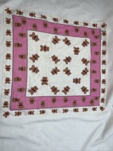 Vtg Made in Japan Color Fast Square Scarf Bandana Pink Teddy Bear Cotton FLAW  - £10.86 GBP
