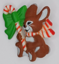 American Greetings Christmas Bunny Candy Cane Brooch Pin 1982 Vintage - £8.45 GBP