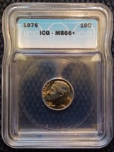 1976 10¢ Roosevelt Dime Clad MS66+ ICG Certified Gem Brilliant Uncirculated - $48.27