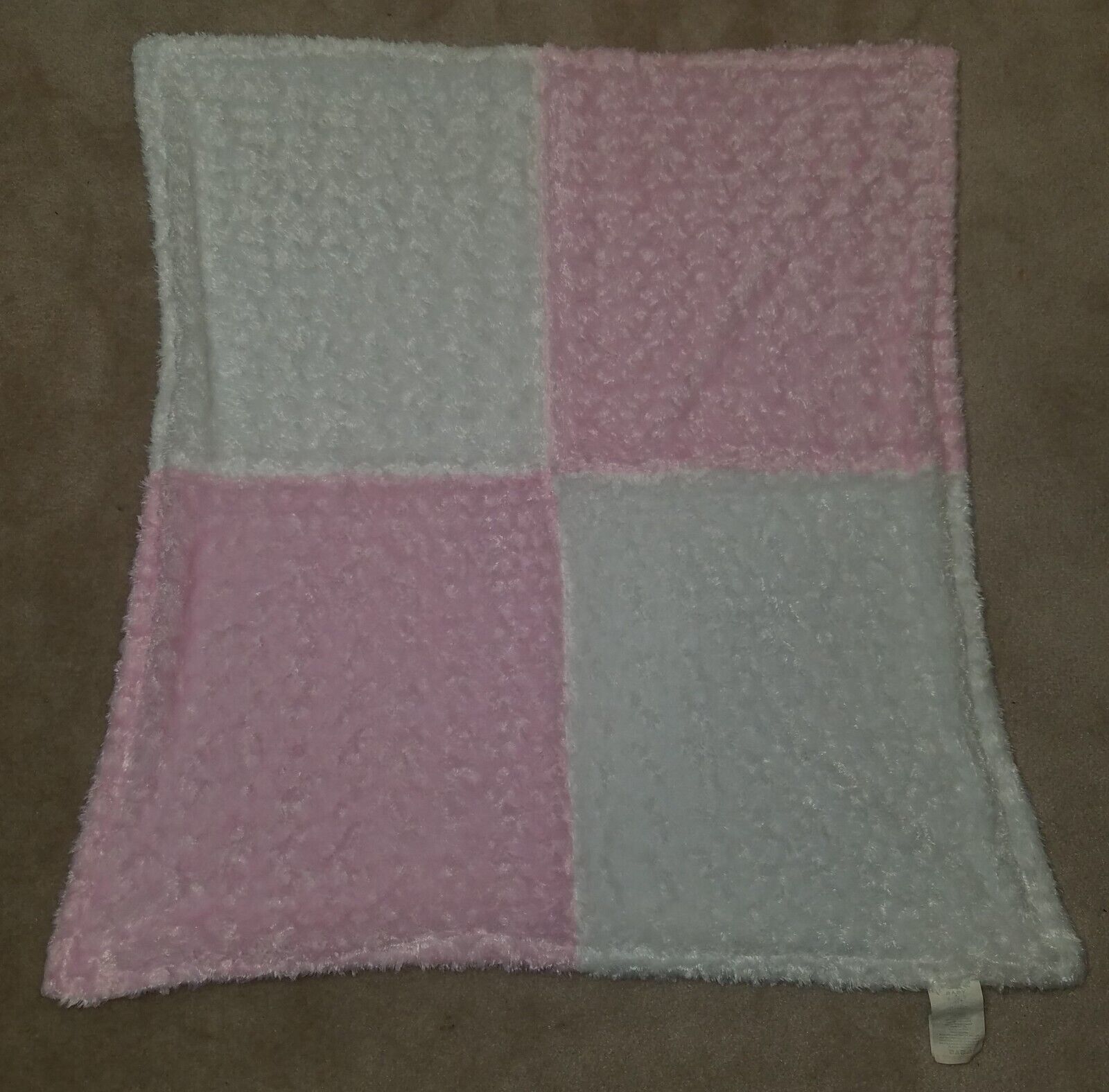 Baby by Bon Bebe Pink White Patchwork Fleece Baby Blanket Lovey SOFT 30x34 - $34.60