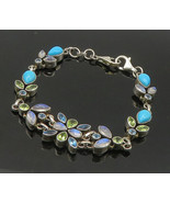 NICKY BUTLER 925 Silver - Vintage Turquoise &amp; Multi-Stone Chain Bracelet... - £109.42 GBP