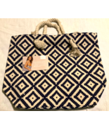 Summer and Rose Brittney Geometric Tote Beach Bag Navy Blue Cream Medium... - $11.00