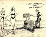 Comic Old Man Wishing Well Risque Women Bikini Chrome Postcard Cook Co L... - $4.90