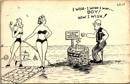Comic Old Man Wishing Well Risque Women Bikini Chrome Postcard Cook Co L C 17 - £3.57 GBP