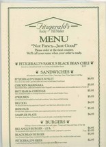 Fitzgerald&#39;s Rocky Hill Market Menu Northshore Drive Knoxville Tennessee 1990&#39;s - £14.04 GBP