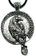 Raven Necklace Pendant Norse Viking Odin All Father Rune Double Sided Tie Cord - £6.19 GBP