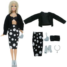 Black Dress Top Skirt Sandals Handbag For Barbie Doll Handmade Kid DIY T... - £10.74 GBP