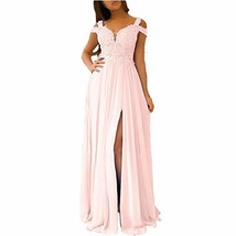 Illusion Top Front Slit Off The Shoulder Sexy Long Prom Dresses Blush Pink US 14 - £92.86 GBP