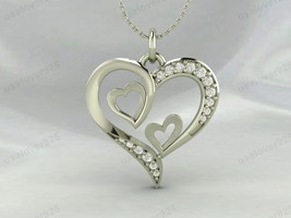 925 Sterling Silver Heart Shape Diamond Stone Handmade Modern Pendant Ne... - £30.59 GBP+