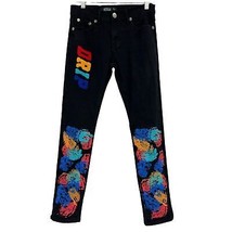 Trestles drip jeans 30 mens black skinny denim embroidered splatter pants - £12.42 GBP