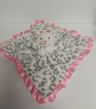 Okie Dokie Lovey Kitty Cat Leopard Gray White Pink Rattle Satin Security Blanket - $19.79
