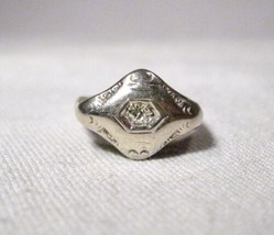 Vintage Antique Art Deco Ladies 14K White Gold Filigree Diamond Ring K089 - £350.92 GBP