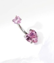 1x Crystal belly bar - Pink crystal belly ring Heart Belly Bar - £8.79 GBP