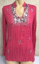 Red / Pink Sequined Womens Pullover Shirt 19&quot; Chest Cultural India - £10.94 GBP