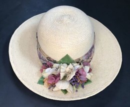 Vintage Gumarcaah Handwoven Palm Tapestry Band Floral Church Hat Guatemala Made - £26.29 GBP
