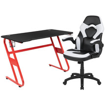 Red Gaming Desk and White/Black Racing Chair Set Cup Holder Headphone Hook - £269.07 GBP