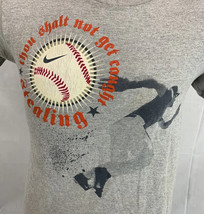 Vintage Nike T Shirt Baseball Swoosh Logo Tee Gray Short Sleeve Mens Small - £15.72 GBP
