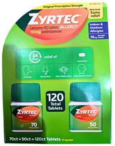 Zyrtec Cetirizine HCl Allergy Antihistamine 10mg Tablets 120 Count EXP 0... - $794.62 MXN
