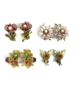 Vintage Clip On Earring Lot Flower Roses Enamel Pearl Rhinestone Floral - $673.92 MXN