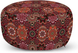 Ambesonne Moroccan Pouf Cover With Zipper, Vintage Tile Design, Vermilion Green - £44.70 GBP