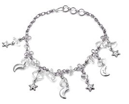 Mia Jewel Shop Moon and Stars Charm Chip Stone Dangle Silver Metal Chain Anklet  - £12.69 GBP