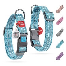 Blue Reflective Cotton Dog Collar Eco Friendly Alt to Nylon Collar for Small Med - $20.61