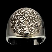 Sterling silver ancient Aztec symbol ring Maya Inca Mask Face high polished 925  - £67.94 GBP