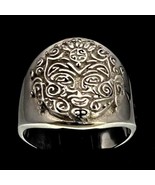 Sterling silver ancient Aztec symbol ring Maya Inca Mask Face high polis... - £66.56 GBP