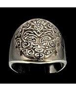Sterling silver ancient Aztec symbol ring Maya Inca Mask Face high polis... - $115.45 CAD