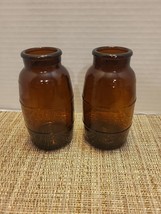 Vintage Amber Schmidt Barrell Shaped Glass Bottles Set Of 2 Big Mouth 4.5&quot; - $7.30