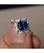 3Ct Cushion Cut Lab Created Sapphire Engagement Ring 14k White Gold Plated - $206.28 CAD
