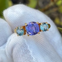 18k Gold Ring With Natural Lavender Purple Sapphire and Green Sapphires  | 4.5 U - £2,275.42 GBP