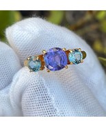 18k Gold Ring With Natural Lavender Purple Sapphire and Green Sapphires ... - $2,880.00