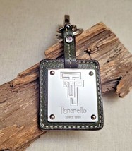 TIGNANELLO Olive Green Leather &amp; Chrome Metal Key FOB Purse Key chain Ha... - $9.74