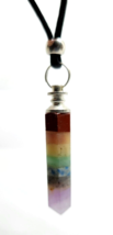 7 Chakra Necklace Pendant Pencil Point Reiki Charged Gemstone Beaded Corded Gift - £6.77 GBP