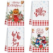 4Pcs Christmas Kitchen Hand Towels Christmas Decorative Dish Towel Red Plaid Hom - £34.70 GBP
