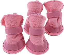 Puppy Small Dog Sherpa Fleece Adjustable Strap Rubber Sole Pink Booties - £7.86 GBP
