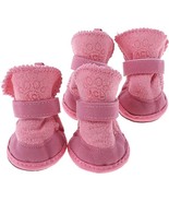 Puppy Small Dog Sherpa Fleece Adjustable Strap Rubber Sole Pink Booties - £7.88 GBP