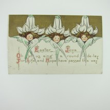 Easter Postcard Female Angel Faces with Wings &amp; Lily Flower Hats Antique 1912 - £9.37 GBP