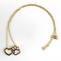 Heart & Paw Charm Necklace Gold Color Cute Pet Lover Pendant image 3