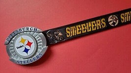 PITTSBURGH STEELERS Genuine Leather Belt &amp; licensed Epoxy Steelers Buckle - £37.39 GBP