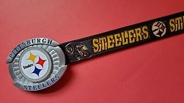 PITTSBURGH STEELERS Genuine Leather Belt &amp; licensed Epoxy Steelers Buckle - £37.97 GBP