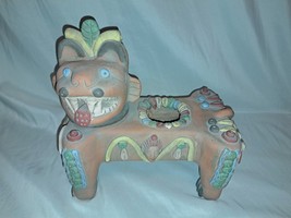 Aztec Mayan Mexican Jaguar Throne Pottery Candle Holder Planter - $40.00