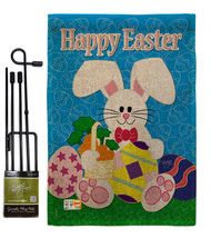 Happy Bunny Burlap - Impressions Decorative Metal Garden Pole Flag Set GS103029- - £27.15 GBP